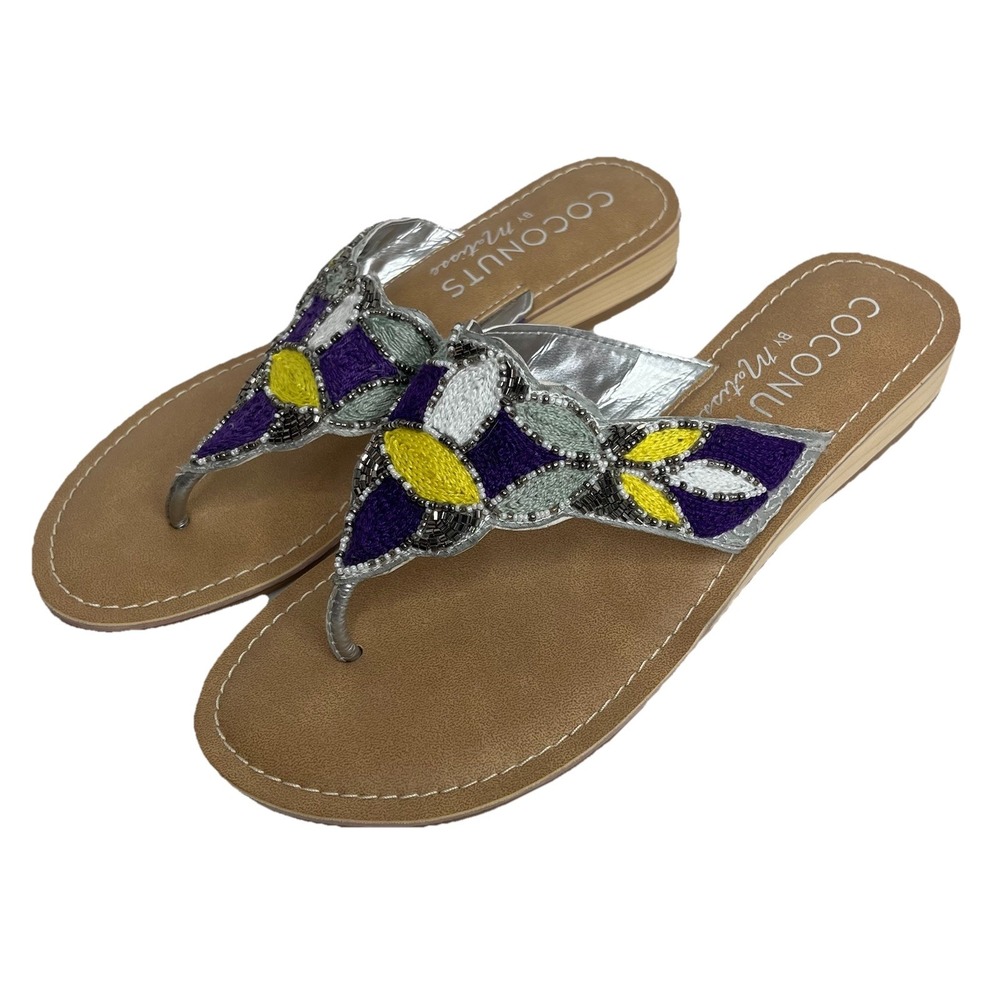 New Coconuts Sayulita Womens 8 Shoes Thong Sandals Beaded Boho Colorful Resort